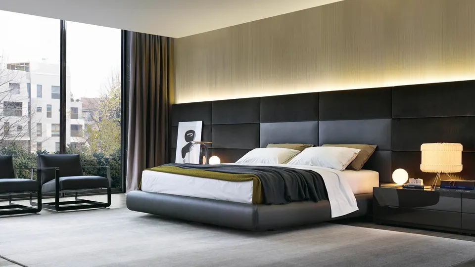 Poliform Dream a bed with panelled headboard, photograph 4