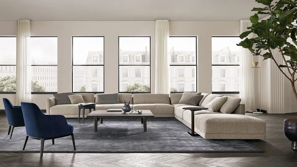 Poliform Jane armchairs in three sizes and a bench, photograph 1